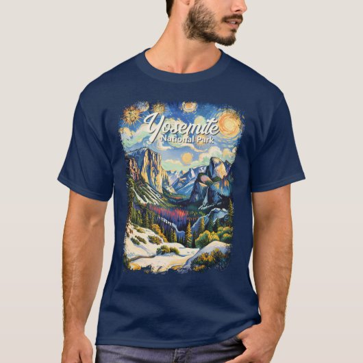 Custom Yosemite Tunnel View Winter Van Gogh Style T-shirt (Voorkant)