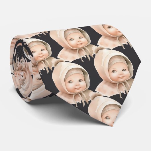 Custom Your Baby Photo Cut-Out Dark Gray Neck Tie Stropdas (Opgerold)