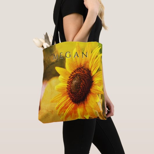 Custom Your Name Bright Artistic Yellow Sunflower Tote Bag (Dichtbij)