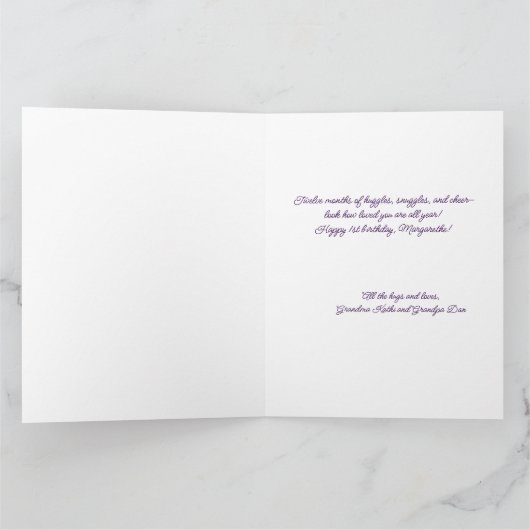 Custom Your Own Photo 1-Year Girl's Birthday Card Kaart (Binnen)