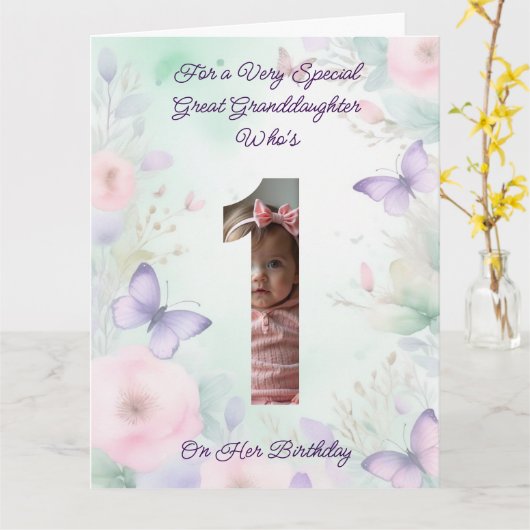 Custom Your Own Photo 1-Year Girl's Birthday Card Kaart (Gele Bloem)