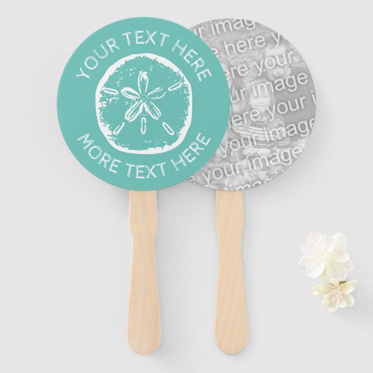 Custom zand dollar shell strand bruiloft partij fo handwaaier (Voorkant en achterkant)