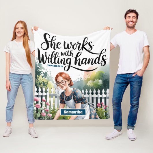 Custom Ze werkt met gewillige handen Christelijk Fleece Deken (In situ)