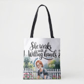 Custom Ze werkt met gewillige handen Christelijk Tote Bag (Voorkant)