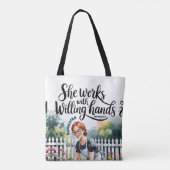 Custom Ze werkt met gewillige handen Christelijk Tote Bag (Achterkant)