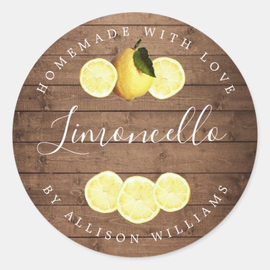 Custom Zelfgemaakt Limoncello Rustiek Hout Ronde Sticker (Voorkant)