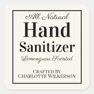 Custom Zelfgemaakte Hand Sanitizer Eenvoudige Crèm Vierkante Sticker