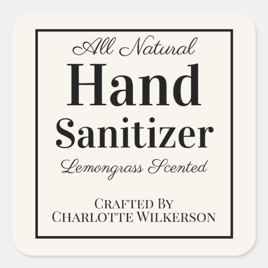 Custom Zelfgemaakte Hand Sanitizer Eenvoudige Crèm Vierkante Sticker (Voorkant)