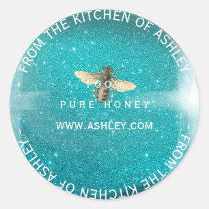 Custom Zelfgemaakte Honing Turquoise Blauw Glitter Ronde Sticker