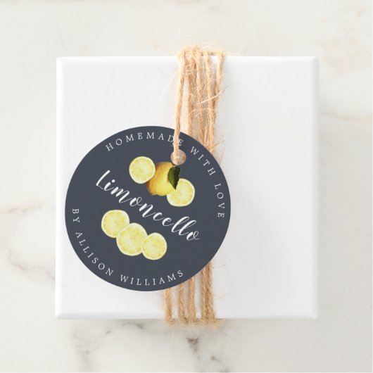 Custom Zelfgemaakte Limoncello Donkerblauwe fles F Bedankjes Labels (In situ)