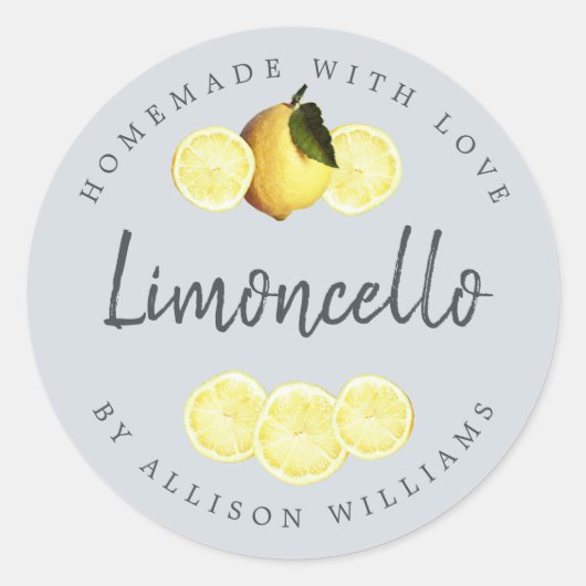 Custom Zelfgemaakte Limoncello Label Pastel Blauw (Voorkant)