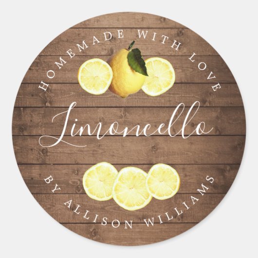 Custom Zelfgemaakte Limoncello Rustiek Hout Classi Ronde Sticker (Voorkant)