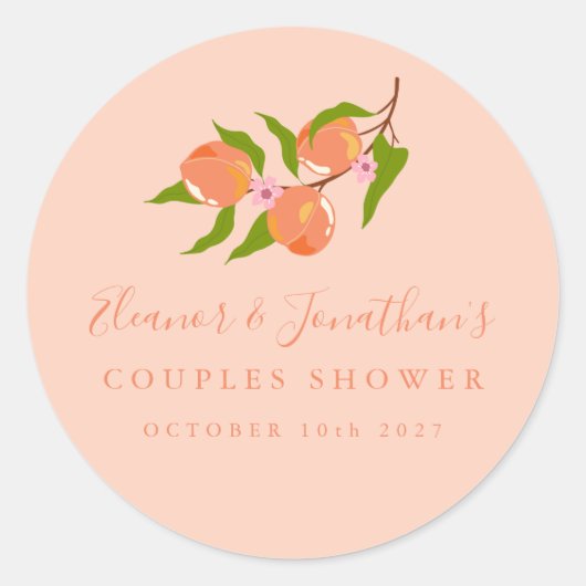 Custom Zomer Perzik Fruit Boho Couples Douche Ronde Sticker (Voorkant)
