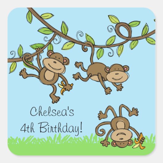 Custom Zoo Animals Monkey Rond Stickers (Voorkant)