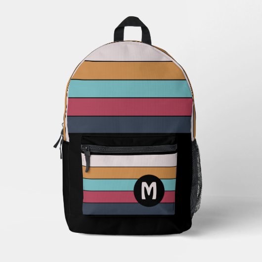 Custom Zwart Aqua Donkerblauw Roze Gele Strepen Bedrukte Rugzak (Voorkant)
