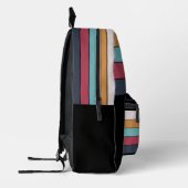 Custom Zwart Aqua Donkerblauw Roze Gele Strepen Bedrukte Rugzak (Links)