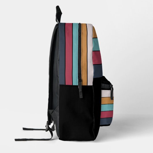 Custom Zwart Aqua Donkerblauw Roze Gele Strepen Bedrukte Rugzak (Links)