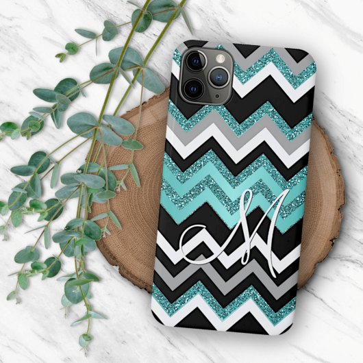 Custom Zwart Blauw Turquoise Zilver Zigzag Patroon Case-Mate iPhone Case