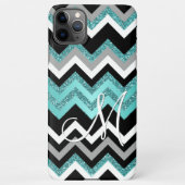 Custom Zwart Blauw Turquoise Zilver Zigzag Patroon iPhone Hoesje (Achterkant)