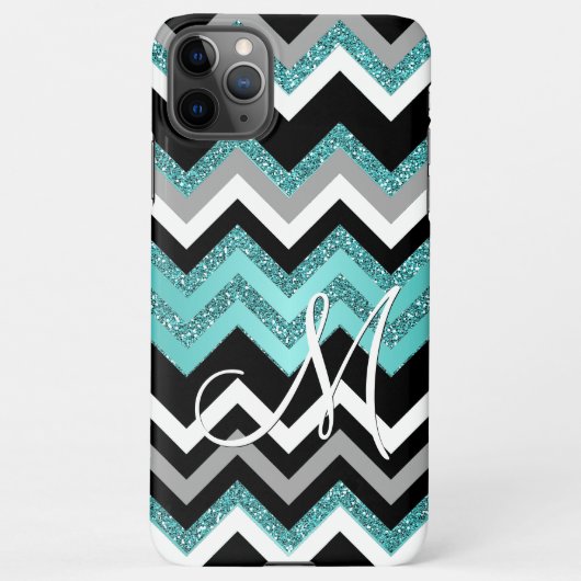 Custom Zwart Blauw Turquoise Zilver Zigzag Patroon iPhone Hoesje (Achterkant)