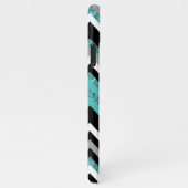 Custom Zwart Blauw Turquoise Zilver Zigzag Patroon iPhone Hoesje (Rechterkant)