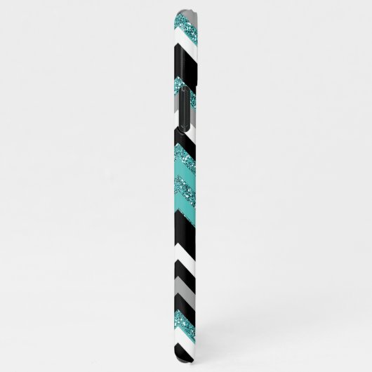 Custom Zwart Blauw Turquoise Zilver Zigzag Patroon iPhone Hoesje (Rechterkant)