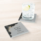 Custom Zwart Bloemen Bruiloft Jubileum Glazen Onderzetter (Schuin)