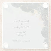 Custom Zwart Bloemen Bruiloft Jubileum Glazen Onderzetter (Achterkant)