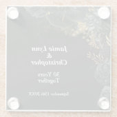 Custom Zwart Bloemen Bruiloft Jubileum Glazen Onderzetter (Achterkant)