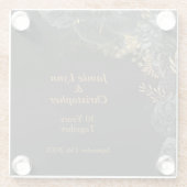 Custom Zwart Bloemen Bruiloft Jubileum Glazen Onderzetter (Achterkant)