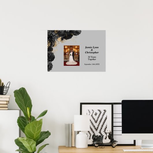Custom Zwart Bloemen Bruiloft Jubileum Poster (Thuiskantoor)