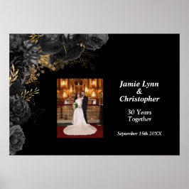 Custom Zwart Bloemen Bruiloft Jubileum Poster