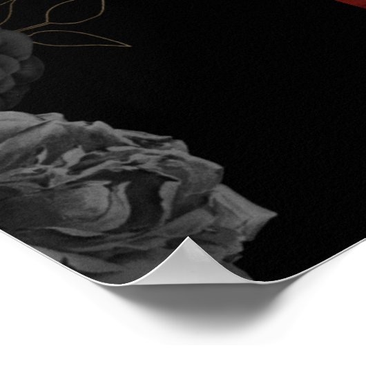 Custom Zwart Bloemen Bruiloft Jubileum Poster (Hoek)