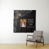 Custom Zwart Bloemen Bruiloft Jubileum Tapestry Wandkleed (In situ)
