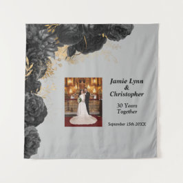 Custom Zwart Bloemen Bruiloft Jubileum Tapestry Wandkleed