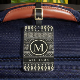 Custom Zwart Cream Wit Grijs Aztec Patroon Bagagelabel
