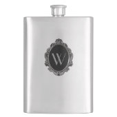 Custom Zwart Decoratieve Monogram Plaque Flask Heupfles (Voorkant)