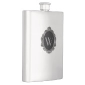 Custom Zwart Decoratieve Monogram Plaque Flask Heupfles (Rechts)