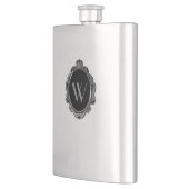 Custom Zwart Decoratieve Monogram Plaque Flask Heupfles (Links)
