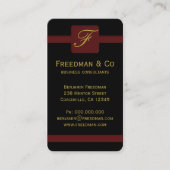 Custom Zwart en Donkerrood Monogram Professional Visitekaartje (Voorkant)