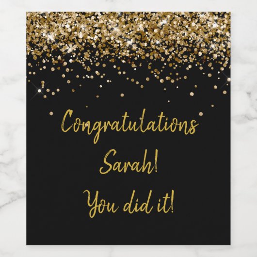 Custom Zwart en Goud Afstudeerfeest Afstuderen Wijn Etiket (Enkel label)