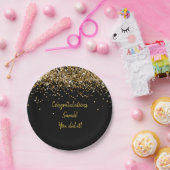 Custom Zwart en Goud Graduation Party Glitter Papieren Bordje (Feest)