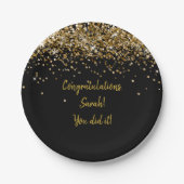 Custom Zwart en Goud Graduation Party Glitter Papieren Bordje (Voorkant)