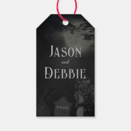 Custom Zwart en Grijs Bloemen Gotische Bruiloft Cadeaulabel