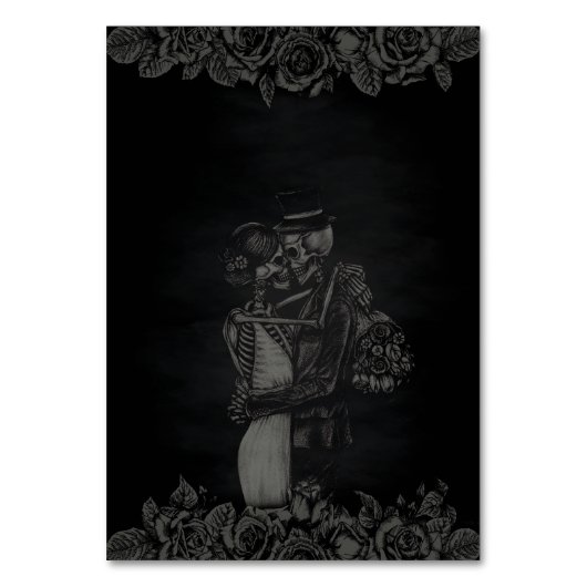 Custom Zwart en Grijs Bloemen Gotische Bruiloft Kaart (Achterkant)