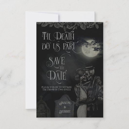 Custom Zwart en Grijs Bloemen Gotische Bruiloft Save The Date (Voorkant)