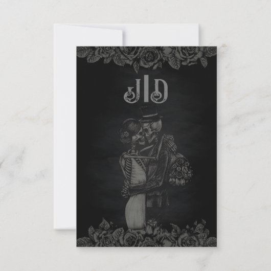 Custom Zwart en Grijs Bloemen Gotische Bruiloft Save The Date (Achterkant)