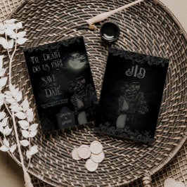 Custom Zwart en Grijs Bloemen Gotische Bruiloft Save The Date