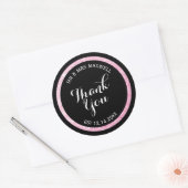 Custom Zwart en Roze Glitter Dank u Ronde Sticker (Envelop)