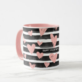 Custom Zwart en Roze Harten Liefde Valentijnsdag Mok